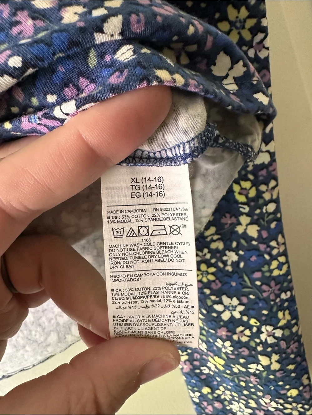 Girls XL Old Navy Navy Floral Mock Neck Long-Sleeve Top